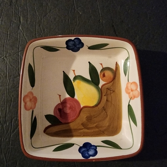 Square Ceramic Plate Hand-Painted Fruit Design - Picture 1 of 5